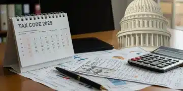 Illustration of 2025 US tax code changes affecting personal finance planning, with documents and calculator.