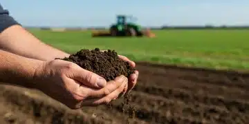 Farmer's hands holding rich soil, symbolizing agricultural growth