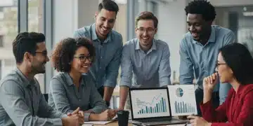 Professionals collaborating on educational and career development goals in an office