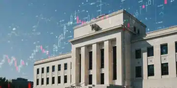 Federal Reserve building with financial charts, symbolizing monetary policy impact.