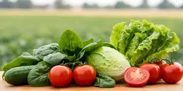 Close-up of fresh vegetables on a cutting board, subtly hinting at foodborne illness risk.
