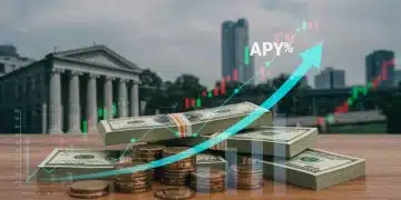 Illustration of financial growth with high-yield savings accounts, showing money and an upward trend.