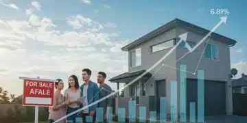 Homebuyers considering a house with a 'For Sale' sign, reflecting 2026 mortgage rate trends.