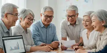 Seniors discussing Social Security benefits and financial planning