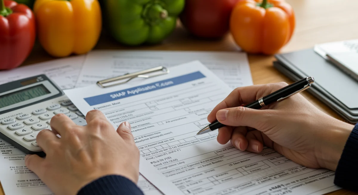 Hands filling out SNAP application form