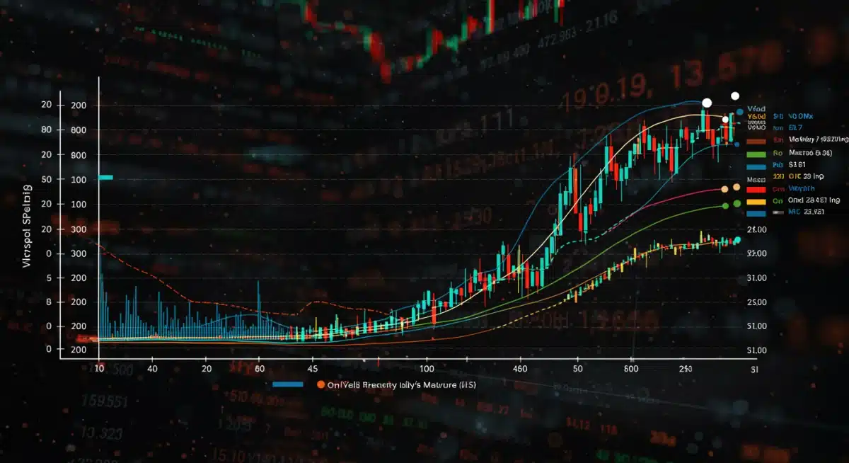 Yield curve chart displaying US Treasury bond maturities and yields with digital financial overlay.