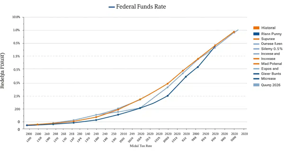 Graph showing historical and projected federal funds rate with a spike in 2026