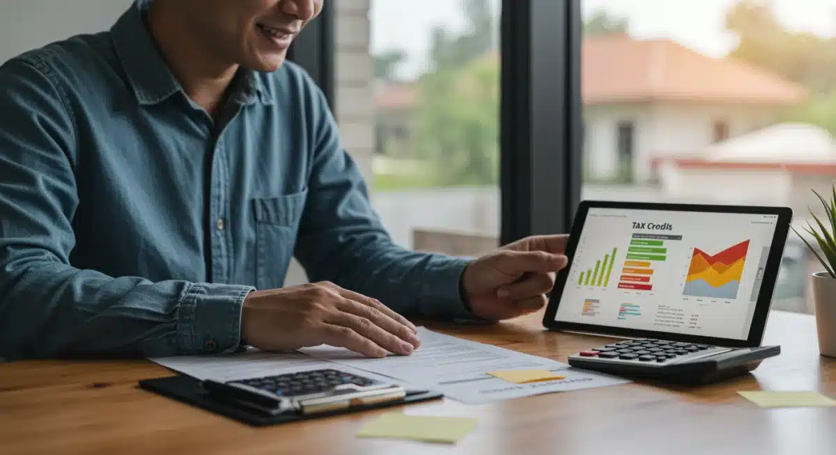 Homeowner reviewing tax credit documents for home energy improvements