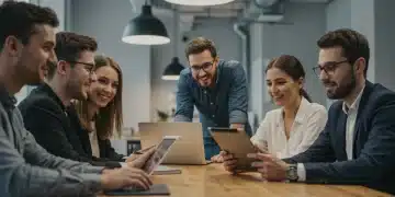 Professionals collaborating virtually with online degrees