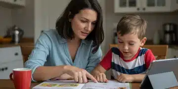 Parent helping child with Common Core math and reading homework