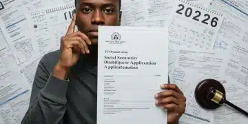 Thoughtful person reviewing Social Security Disability application for 2026 benefits