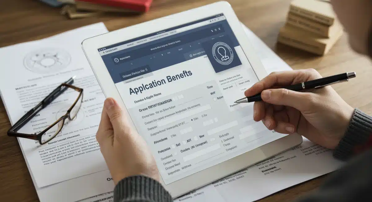 Person completing an online application for federal caregiver benefits on a tablet.