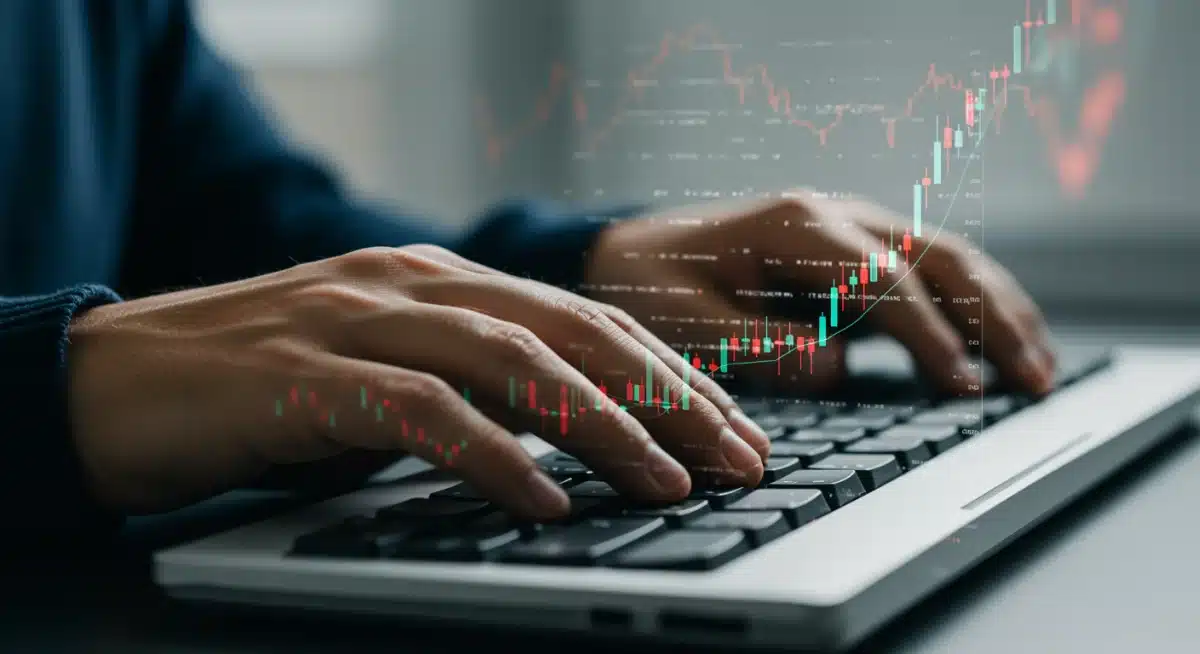 Programmer's hands coding, symbolizing tech innovation driving market gains.