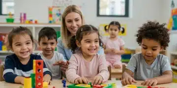 Children learning in a modern, inclusive early childhood education classroom