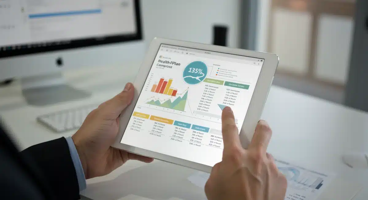 Detailed comparison of federal health plan options on a tablet