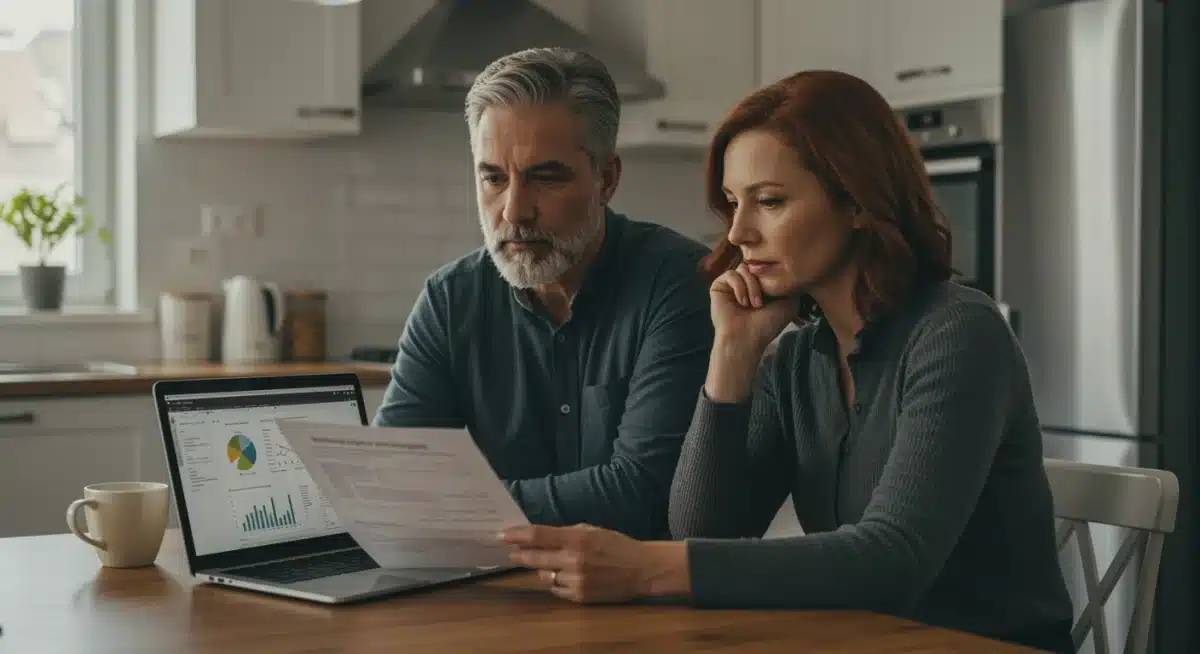 Couple reviewing mortgage documents and financial planning