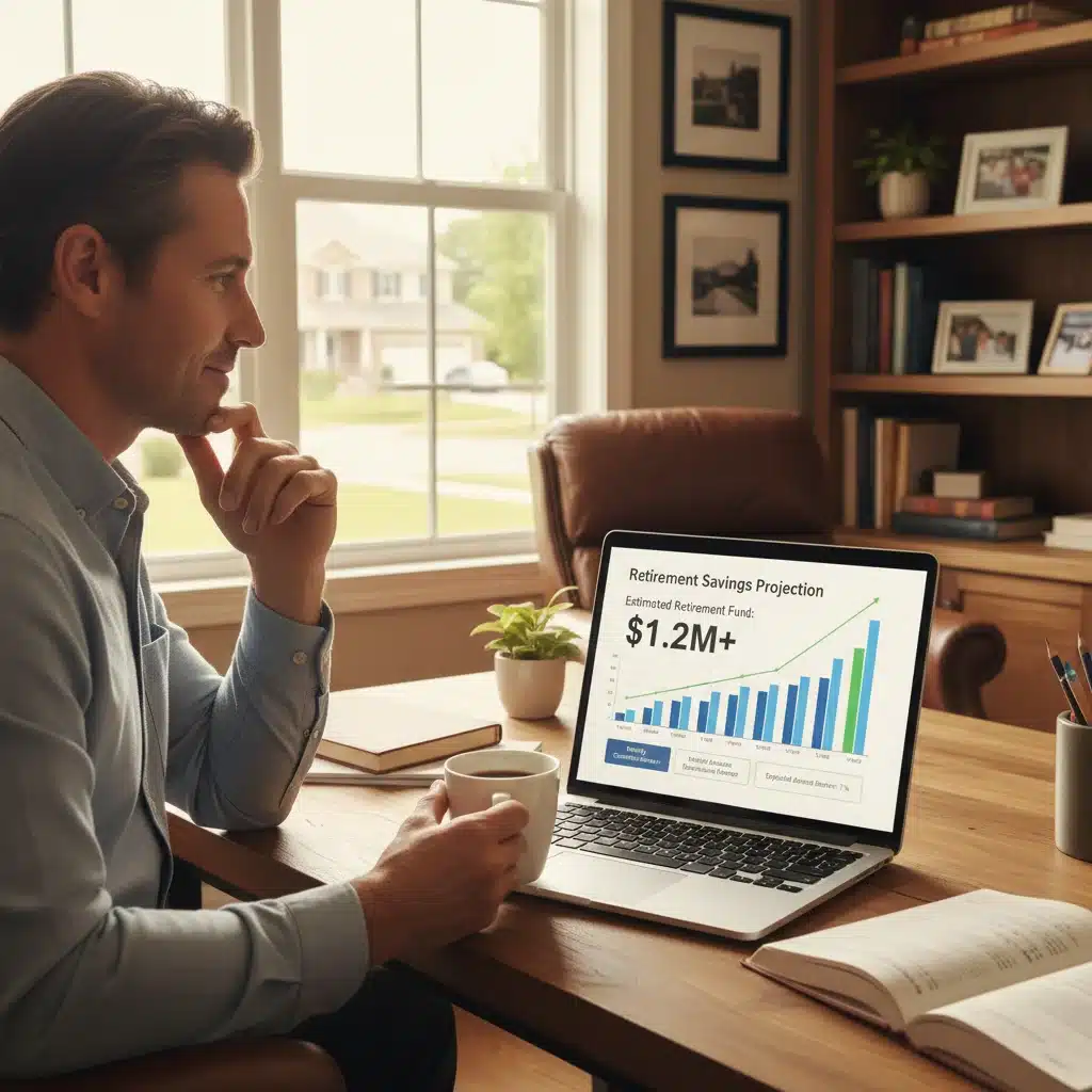 Person reviewing retirement savings projections on a laptop