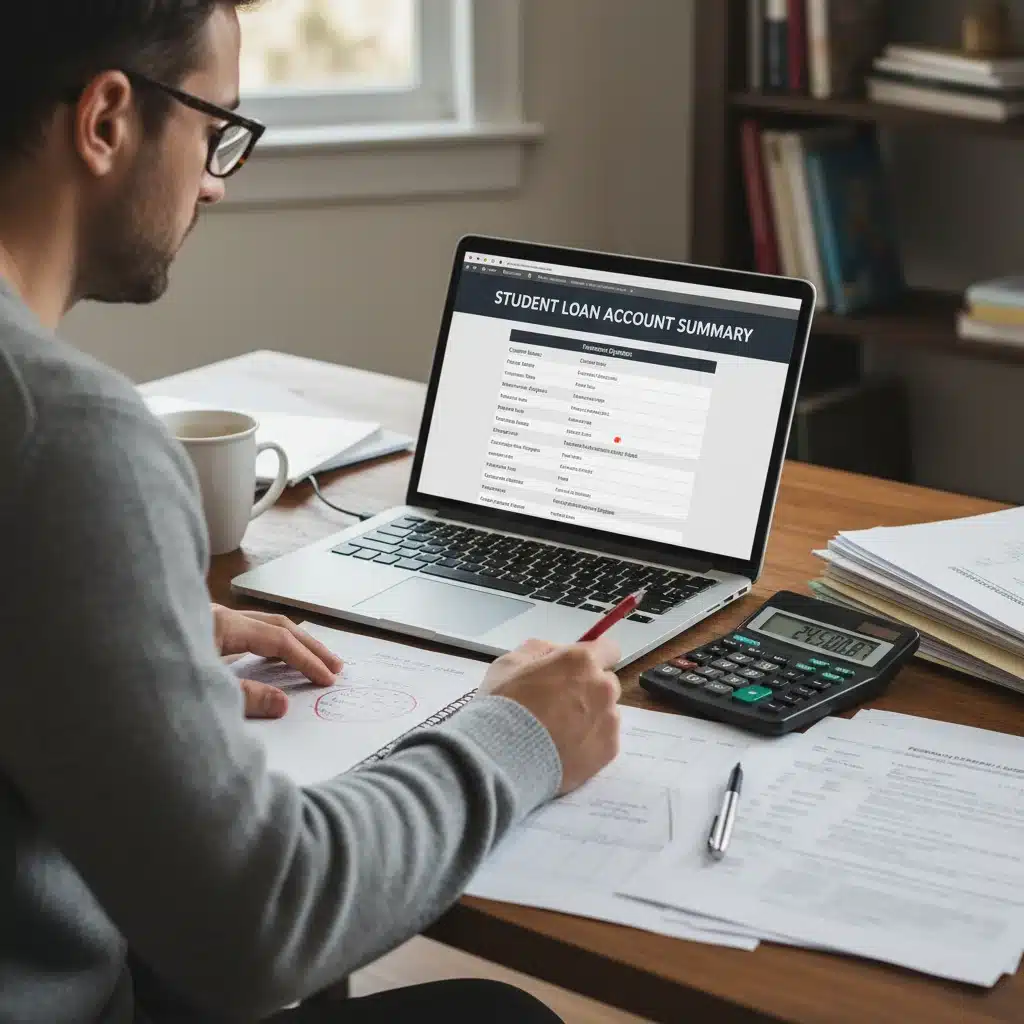 Person reviewing student loan statement and financial options