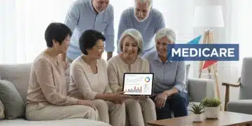 Seniors discussing 2026 Medicare premium adjustments on a tablet