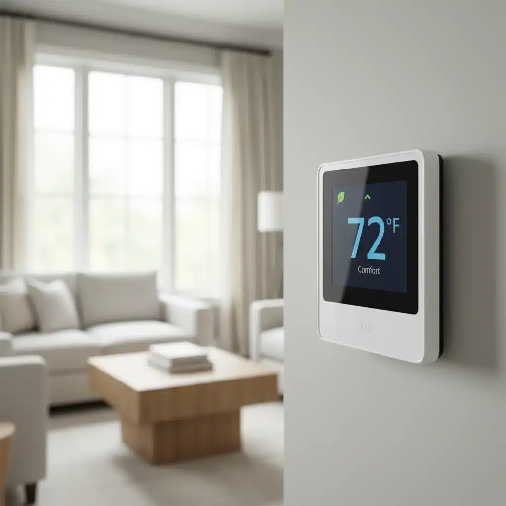 Smart thermostat showing energy efficiency