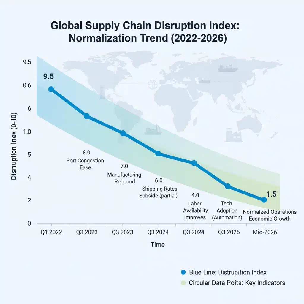 Graph illustrating declining supply chain disruption index towards 2026.