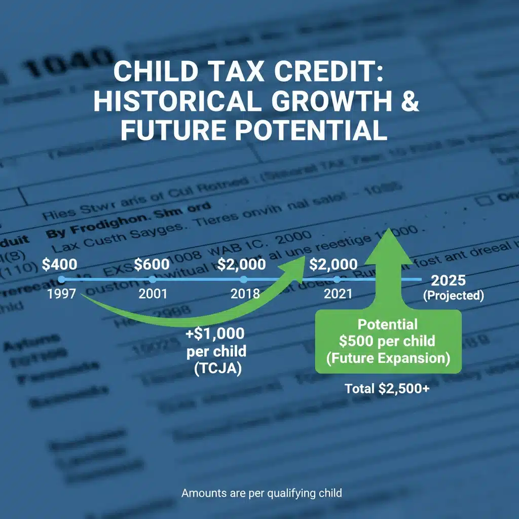 Infographic showing historical and projected Child Tax Credit increases