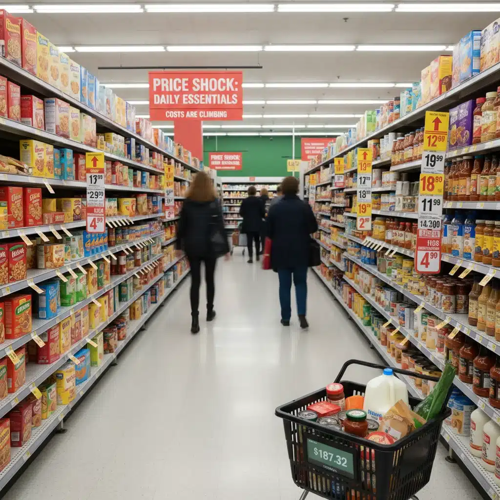 Rising grocery prices in a supermarket aisle