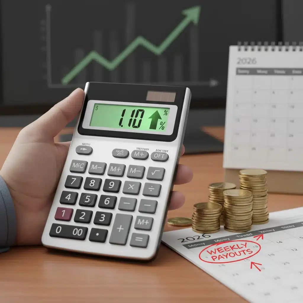Calculator showing 10% increase in weekly unemployment payouts for 2026.