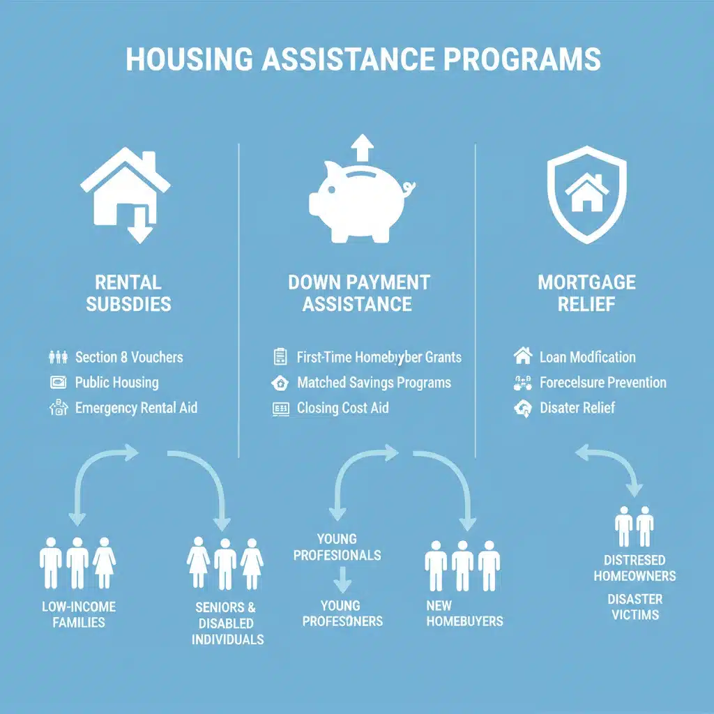 Infographic detailing various federal housing assistance program types and benefits.