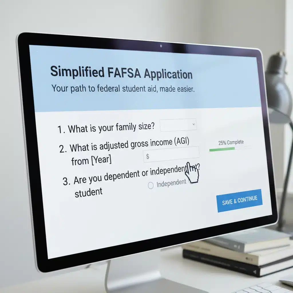 Close-up of a computer screen showing the new simplified FAFSA form interface.