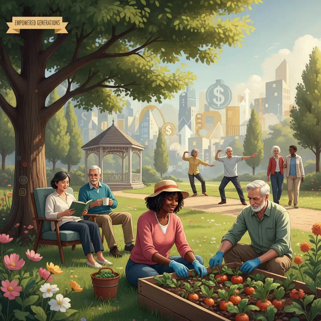 Diverse retirees enjoying hobbies, symbolizing impact of Social Security benefits