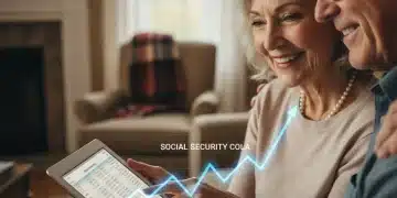Senior couple reviewing finances with a tablet, symbolizing Social Security COLA increase