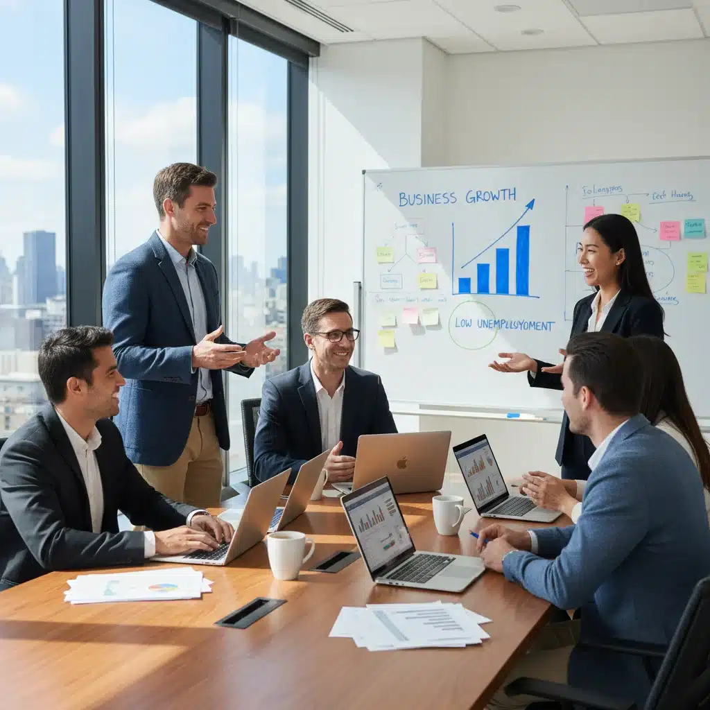Diverse professionals collaborating in office, symbolizing workforce productivity and growth