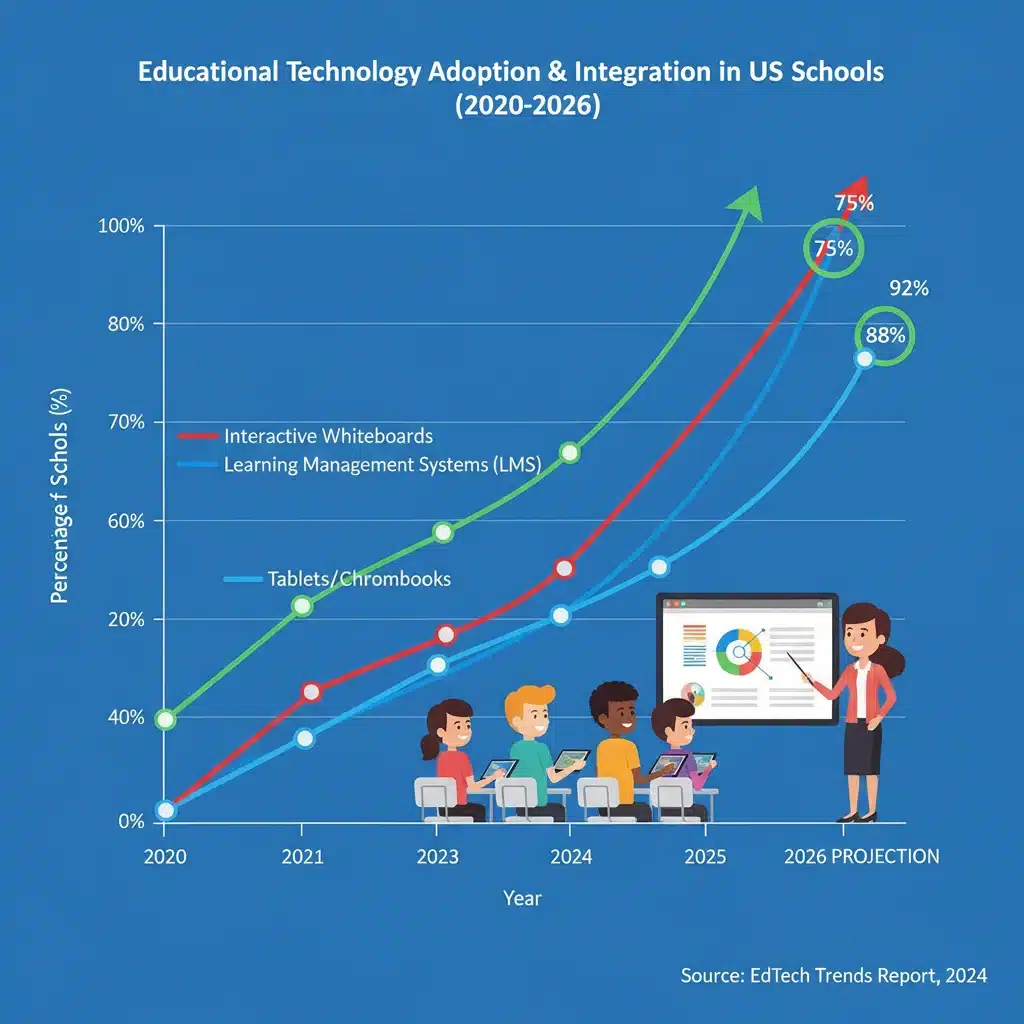 Graph illustrating rising educational technology adoption in US schools by 2026.