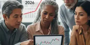 Seniors analyzing financial data on a tablet, with inflation charts in the background, symbolizing retirement planning for 2026.