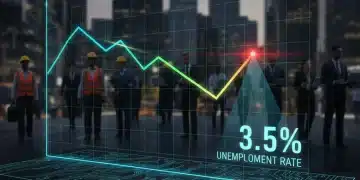 Graph showing declining US unemployment rate to 3.5% with future economic outlook