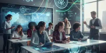 Students and educators accessing digital federal education resources in a modern classroom.