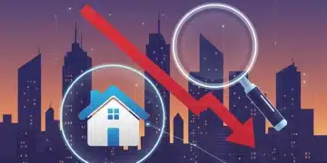 Housing market forecast chart with a downward arrow indicating a price adjustment in 2026.