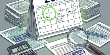 Calendar highlighting 2026 with tax documents and calculator