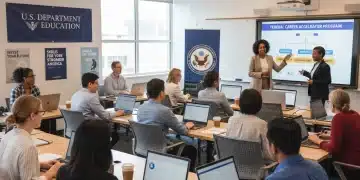 Adult learners engaged in a federal education program, symbolizing career development and growth.
