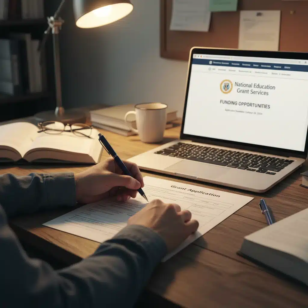 Person filling out a government grant application for adult education.