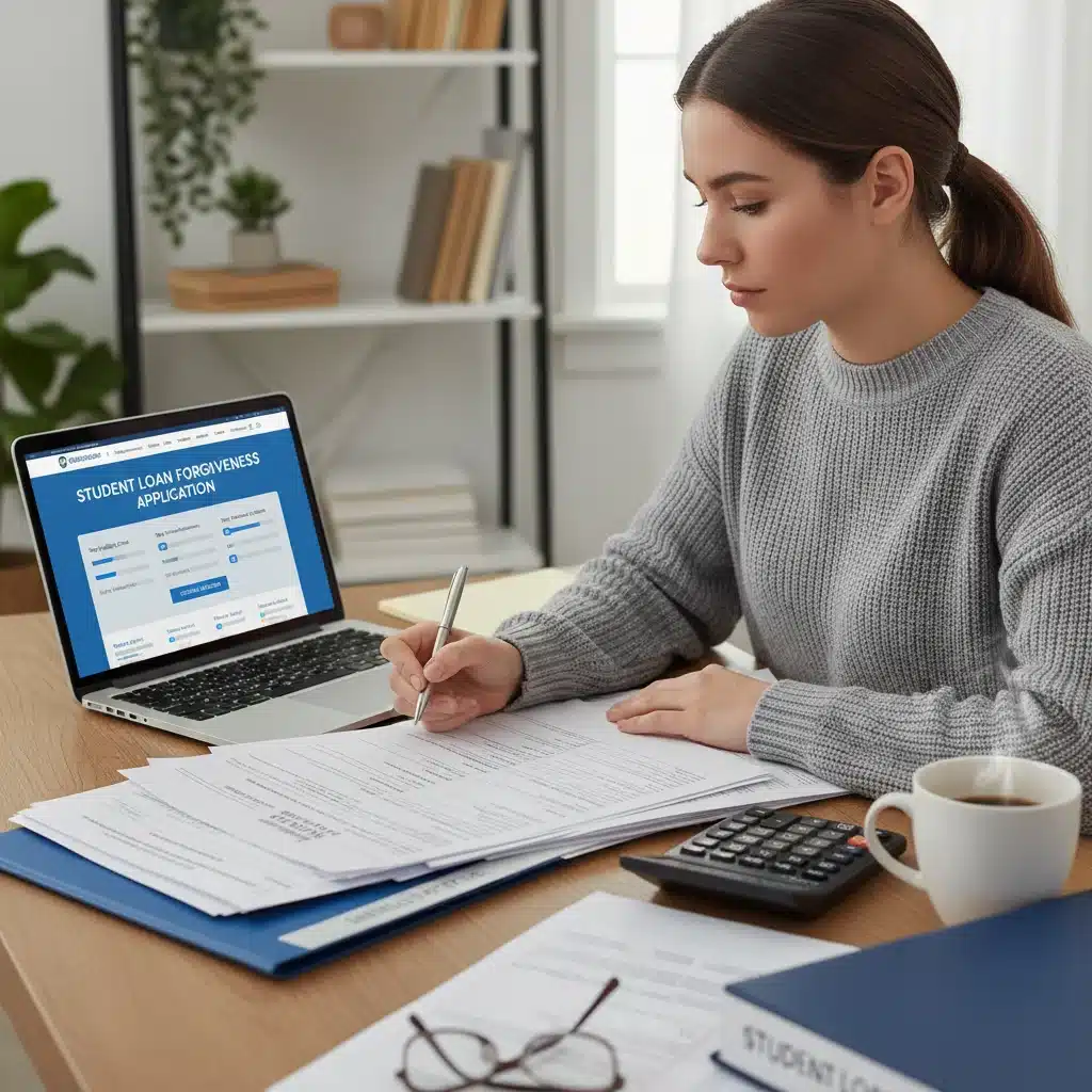 Person applying for federal student loan forgiveness online
