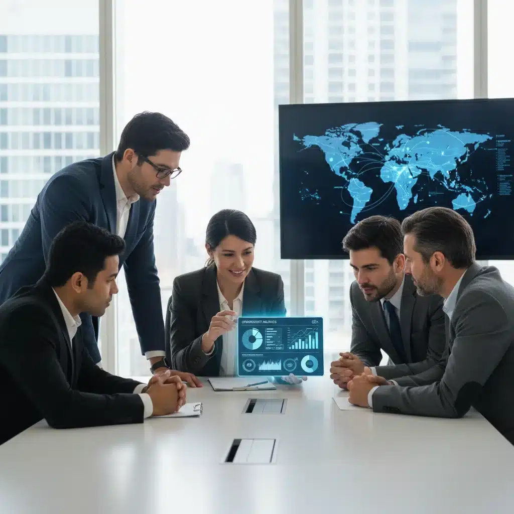Business team collaborating on cybersecurity risk management and data protection strategies