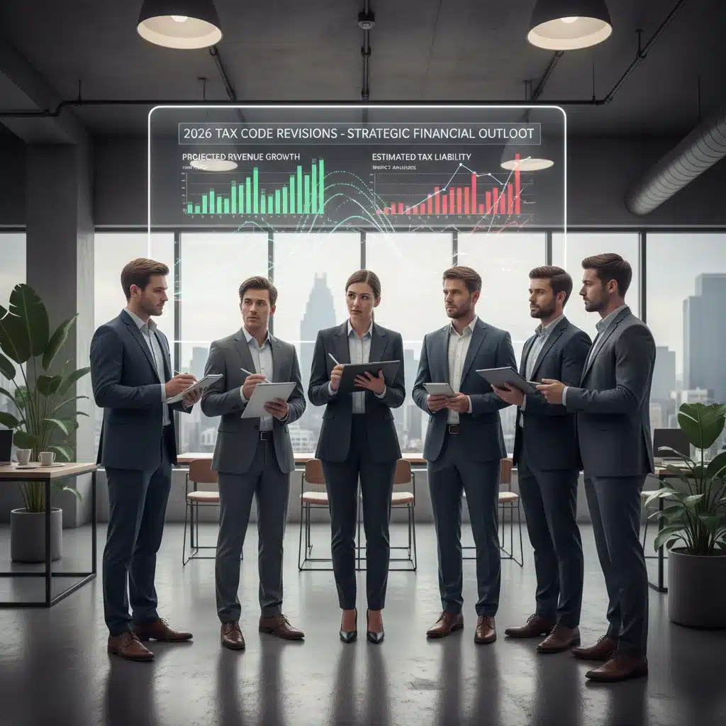 Business leaders analyzing 2026 tax implications and financial strategies