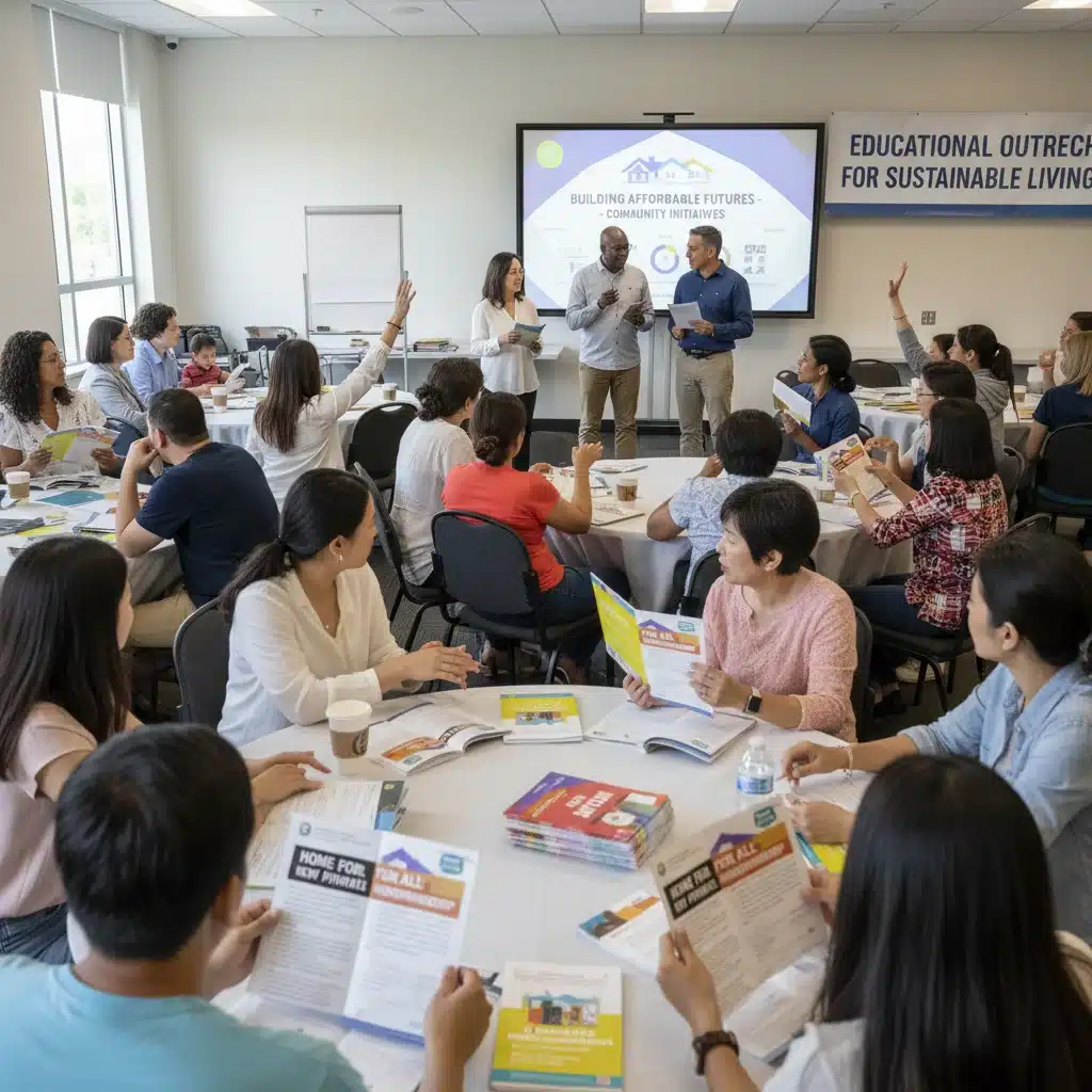 Diverse community attending affordable housing workshop, learning about new initiatives