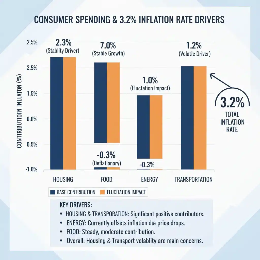 Bar chart detailing consumer spending categories contributing to US inflation