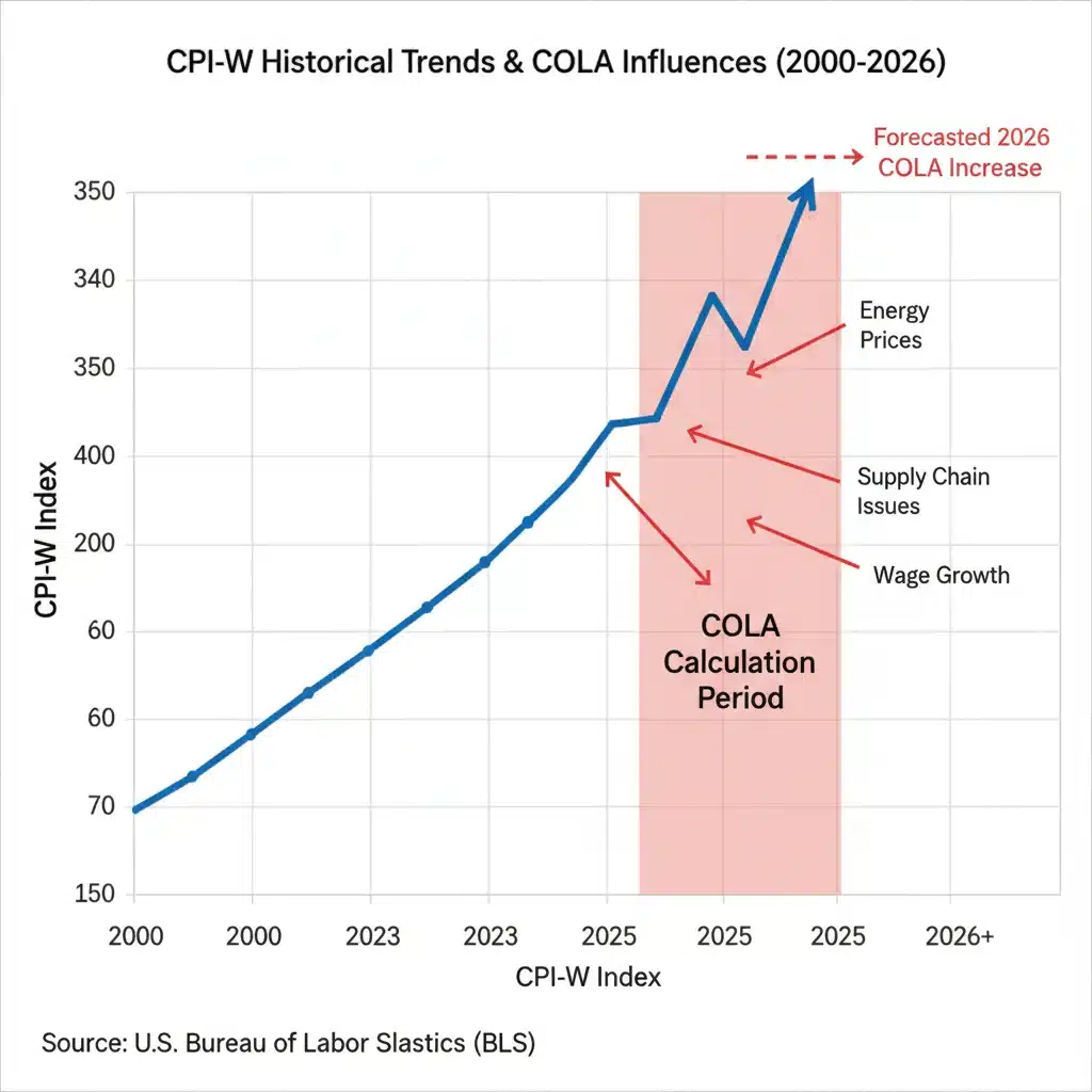 Graph showing historical CPI-W trends and inflation affecting COLA