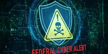 Cybersecurity alert with federal warnings for data breaches affecting US businesses.