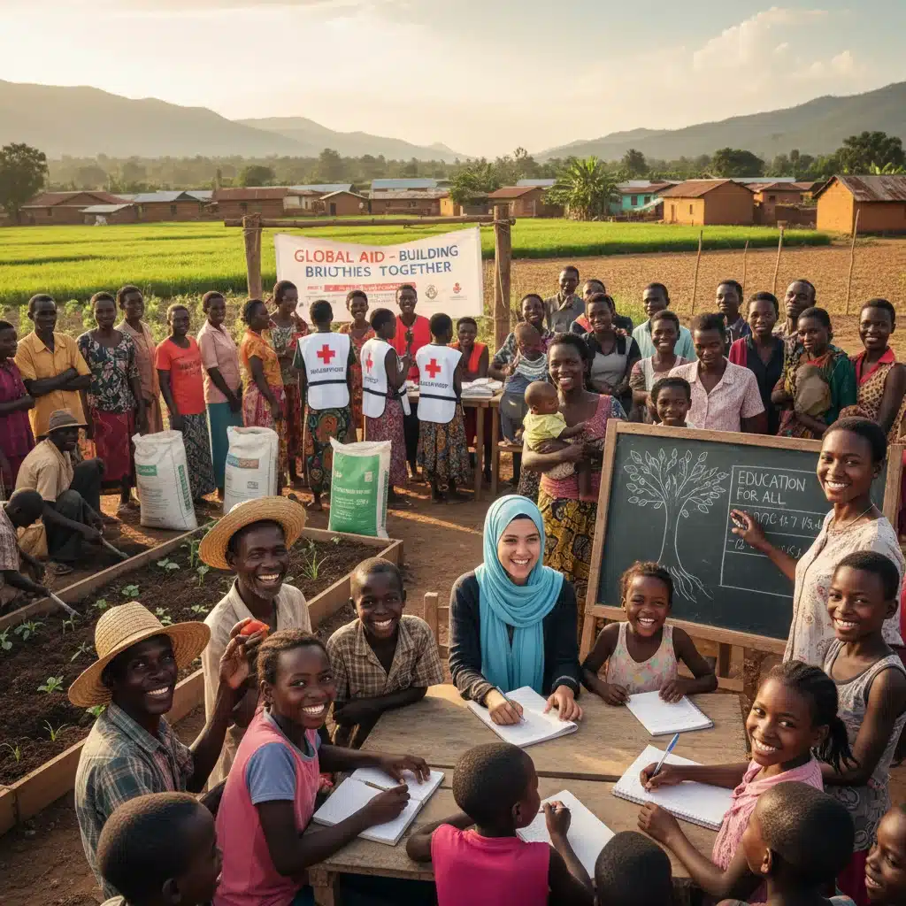 Community members in a developing nation benefiting from US development assistance programs.