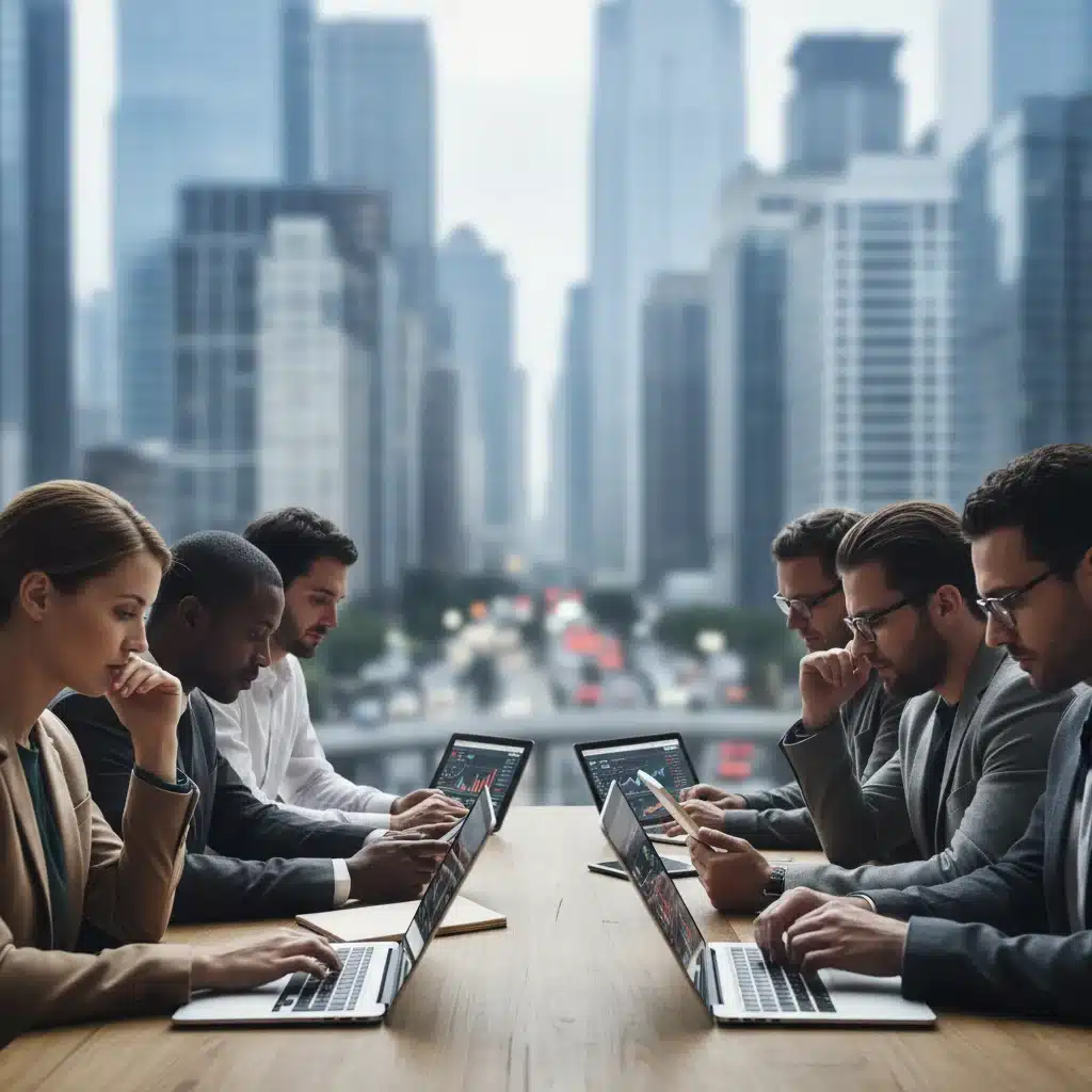 Individuals reacting to financial news on digital devices.